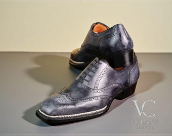 Handmade Genuine Patina Leather Oxford Brogue Shoes: Men's Classic Dress Footwear
