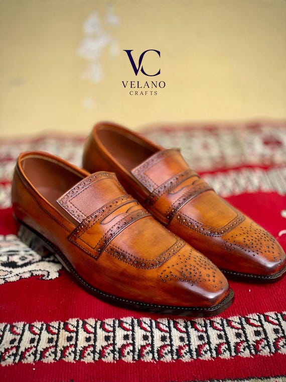 Brown penny loafers, penny loafers, handmade leather shoes, gift for men, loafers, slip on, custom made.