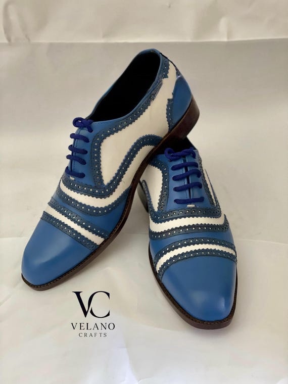 blue white Brogues, handmade leather shoes, gift for men , leather shoes , brogue shoes, leather shoes for men.