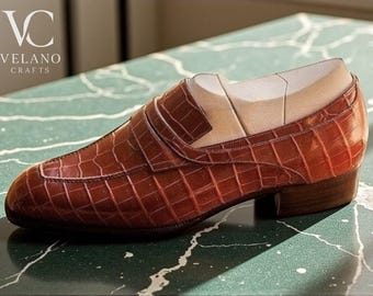 Genuine men MORESCHI Tan Ostrich and Leather Penny Loafers Shoes 9.5 Genuine Men MORESCHI Tan Ostrich and Leather Penny Loafers  main image 4