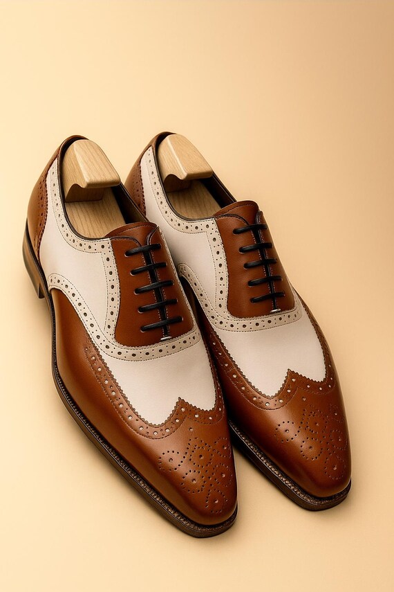Brown white Brogues, handmade leather shoes, gift for men , leather shoes , brogue shoes, leather shoes for men.