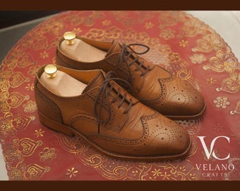 Handmade Genuine Leather Brogue Shoes: Men's Wingtip Dress Shoes