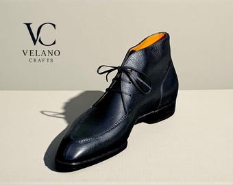 Handmade Genuine Textured Leather Chukka Boots: Classic Vintage Style Formal And Casual Footwear