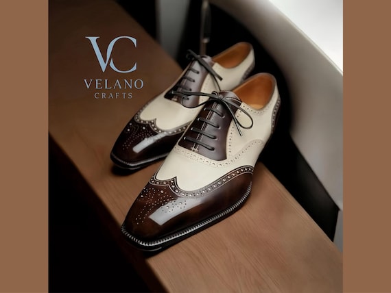 Brown white Brogues, handmade leather shoes, gift for men , leather shoes , brogue shoes, leather shoes for men.