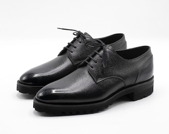 Handmade Full-Grain Leather Derby Shoes: Black Oxford Style