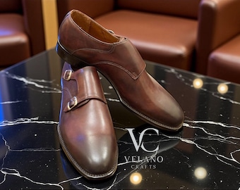 Handmade Genuine Leather Double Monk Strap Shoes: Men's Luxury Shoes