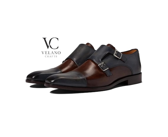Luxury handmade two tone double monk strap shoes, gift for men, loafers, slip on custom made double monk straps.