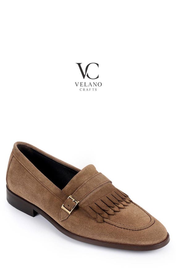 Kiltie Monk strap, Brogue, handmade leather shoe , brown suede, gift for men, single buckle leather shoe, genuine leather shoes for men.