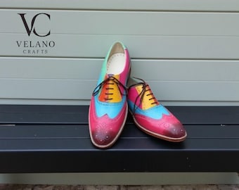 Handgjorda brogueskor i äkta läder: Wingtip-skor för dam