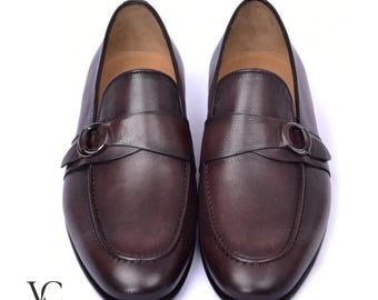 Handgefertigte Echtleder Monk Strap Schuhe: Herren Formelle Hochzeitsschuhe