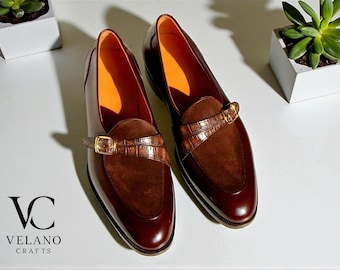 Handgefertigte Leder Single Monk Strap Schuhe: Formelle Hochzeitsschuhe für Herren
