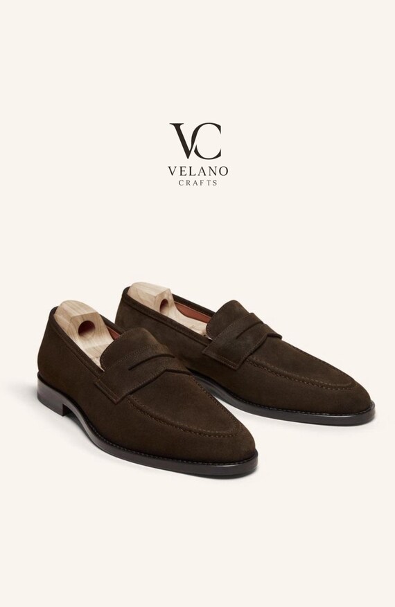 Brown suede Loafers, penny loafers, handmade leather shoes, gift for men, loafers, slip on, custom made.