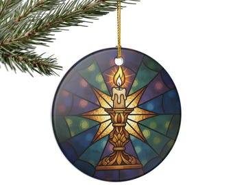 Stained Glass Candle Ornament | Ceramic Round Hanging Decoration