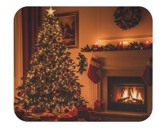Cozy Christmas Mouse Pad, Holiday Desk Decor, Office Gift, Festive Mousepad, Winter Wonderland Decor, Christmas Tree Design