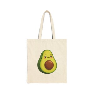 Cute Avocado Cotton Canvas Tote Bag, Eco-Friendly Grocery Bag, Reusable Shopping Tote, Gift for Avocado Lovers, Summer Beach Bag