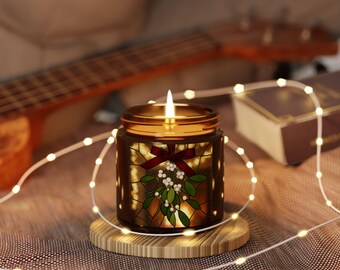 Mistletoe Stained Glass Candle