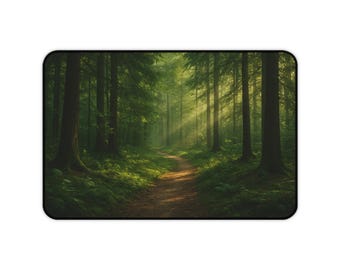 Sunlit Forest Path Desk Mat | Woodland Nature Mouse Pad