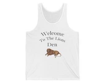 Welcome to the Lions Den Chit tank top | reclining lion illustration