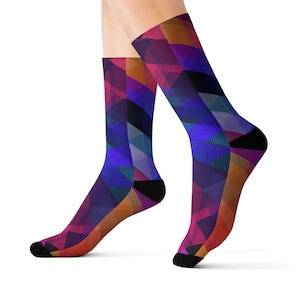 Colorful Geometric Sublimation Socks, Vibrant Fashion Accessory for All Occasions, Unique Gift for Friends and Family, Cozy Footwear, [...]