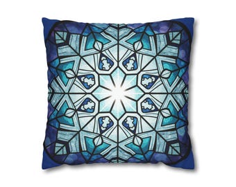 Blue Geometric Kaleidoscope Pillowcase, Square Pillowcase