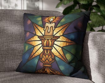 Stained Glass Candle Pillowcase | Faux Suede Square Pillowcase