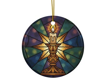 Stained Glass Candle Ornament | Ceramic Round Christmas Ornament