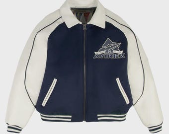 Avirex 1975 Classic Wool Leather Varsity Jacket – Navy Blue & White Bomber Style