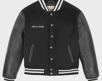 Avirex Varsity Jacke | Schwarze Wolle & Leder Letterman
