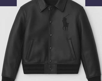 Chaqueta bomber universitaria de cuero negro para hombre – Estilo vintage urbano