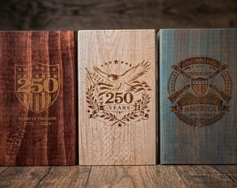 Patriotic 250th Anniversary Wooden Blocks, USA History Desk Decor (Set of 3)