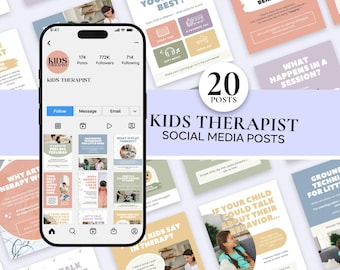 Kids Therapist Social Media Posts | Child Therapy Canva Templates for Counselors, Play Therapy, Pediatric Counseling Instagram Content