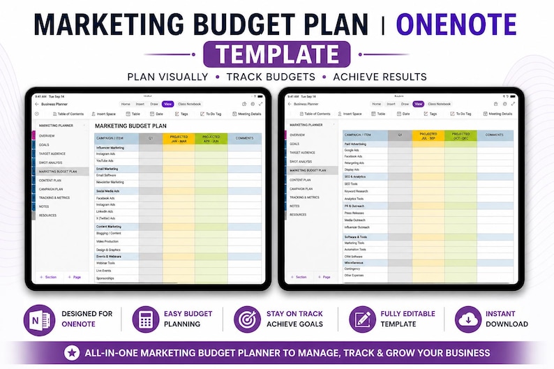 Goals Tracker Onenote Onenote Business Planner Template | Digital Planner, Project Management ...