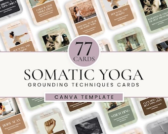 Canva-sjabloon somatische therapie aardingskaarten | 77 bewerkbare technieken voor angstverlichting en regulatie van het zenuwstelsel: digitale download