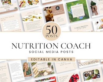 50 Nutrition Coach Instagram Post Templates, Self Care, Health, Fitness Wellness Templates, Nutritionist Social Media Posts, Canva Templates