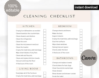 Airbnb Cleaning Checklist, Editable Airbnb Canva Template, Cleaning Schedule, Housekeeping Checklist, Vacation Rental, Airbnb Cleaning List