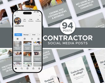 Szablon Canva dla wykonawców | 94 edytowalne posty w mediach społecznościowych dla firm budowlanych, marketing w branży remontowo-budowlanej, pobieranie cyfrowe