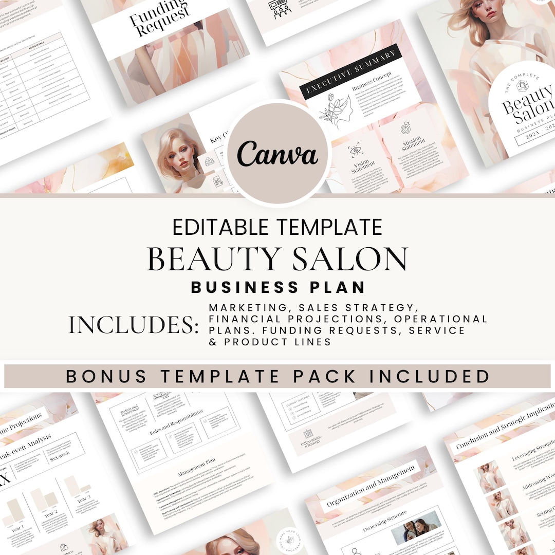 Beauty Salon Business Plan Template Canva Editable | Nail Lash Tech ...
