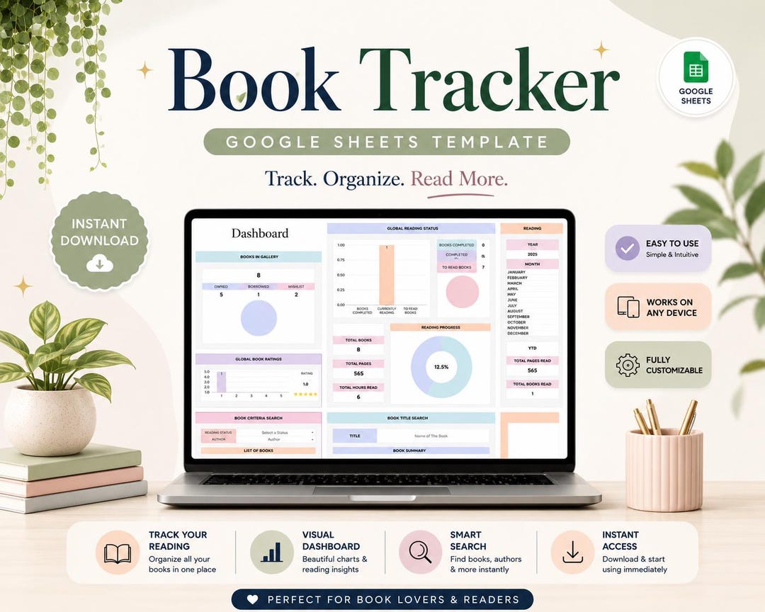 Book Tracker Spreadsheet, Reading Tracker Digital, Library List Book ...