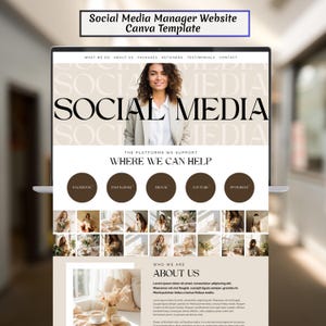 Szablon witryny internetowej menedżera mediów społecznościowych | Witryna internetowa Canva dla SMM, asystenta wirtualnego, agencji mediów społecznościowych | Edytowalne portfolio cyfrowe