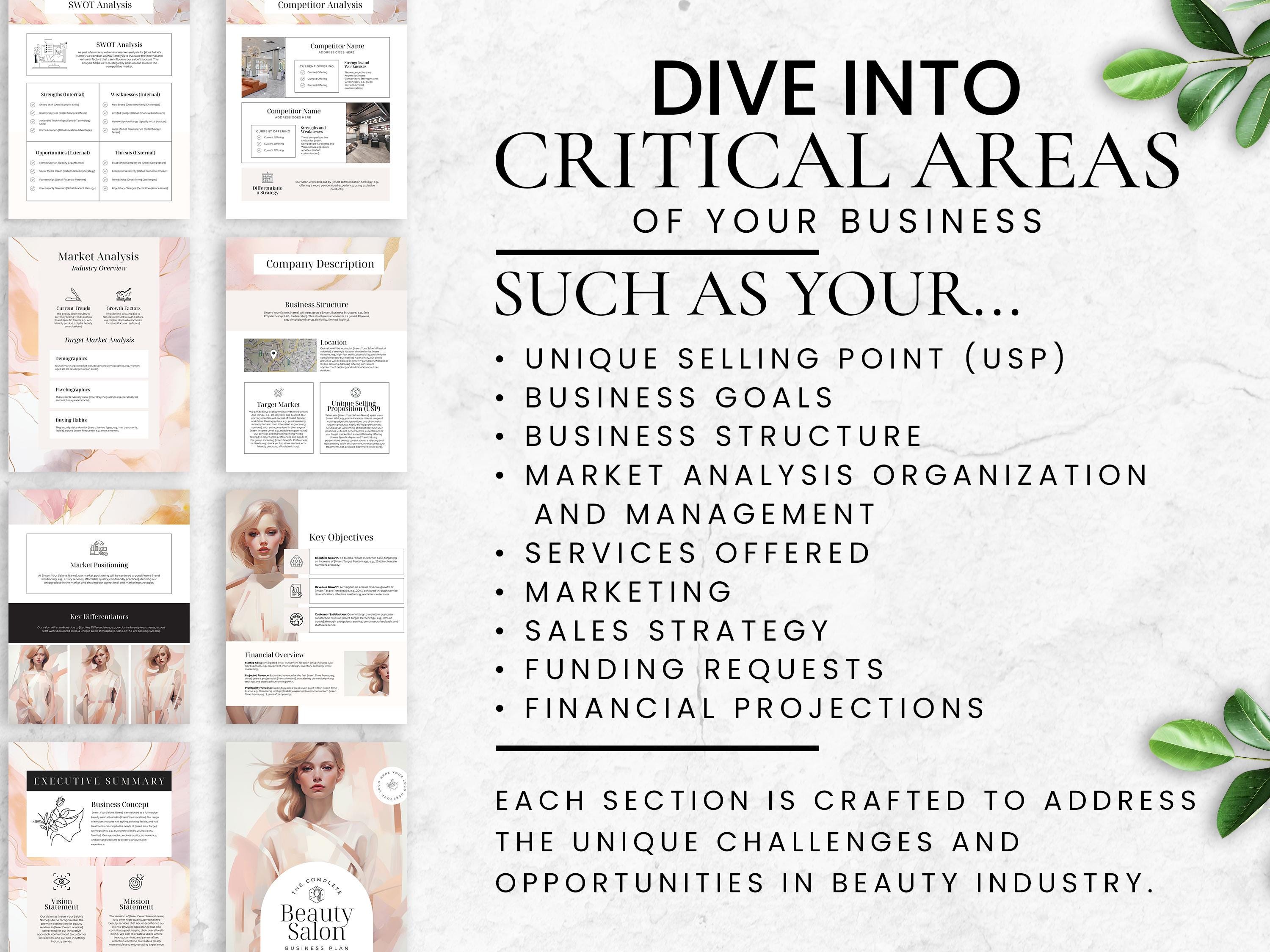 Beauty Salon Business Plan Template Canva Editable | Nail Lash Tech ...