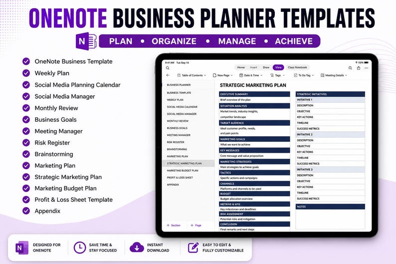 Onenote Business Planner Template | Digital Planner, Project Management ...
