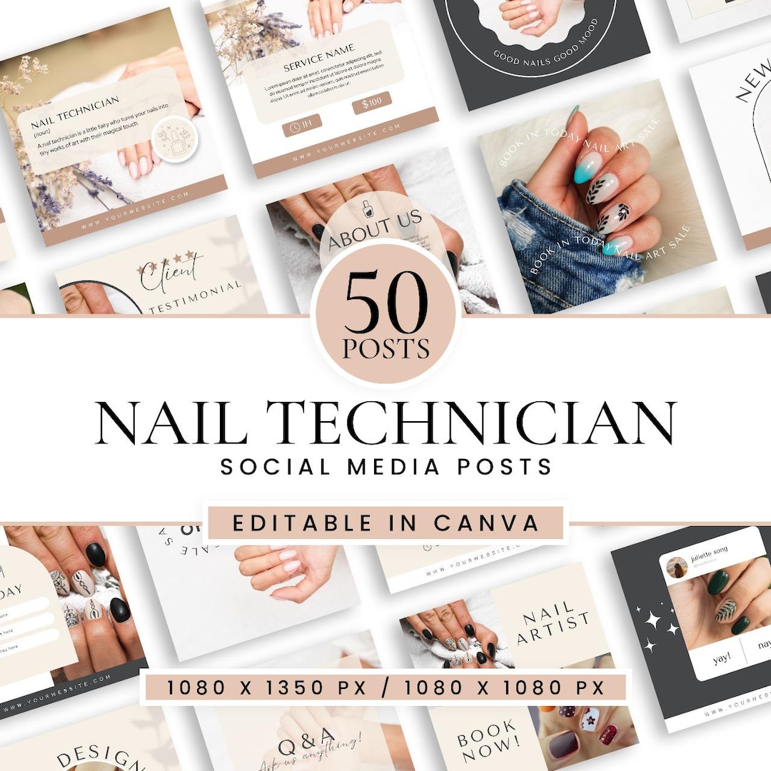 Nail Tech Social Media Posts Templates | Editable Canva Bundle for Nail ...