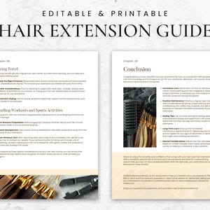 Pode incluir: Um guia de extens&atilde;o de cabelo imprim&iacute;vel com o t&iacute;tulo "Hair Extension Guide". O guia inclui se&ccedil;&otilde;es sobre viagens, exerc&iacute;cios e atividades esportivas. Ele tamb&eacute;m inclui uma se&ccedil;&atilde;o de conclus&atilde;o com dicas sobre o cuidado com extens&otilde;es de cabelo.
