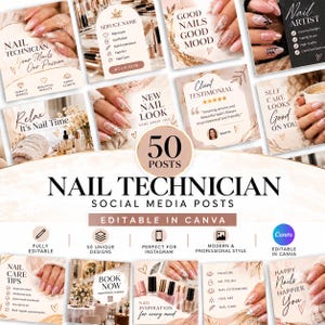 Sjablonen voor social media posts van nagelstylisten | Bewerkbare Canva-bundel voor nagelsalons | Instagram posts voor nagelstylisten | Posts voor schoonheidsbedrijven