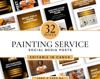 Painting Service Social Media Templates | 32 Canva Editable Posts | Painter Marketing Bundle | House Painter Graphics | Contractor Promo Kit