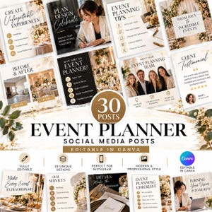Social-Media-Vorlagen für Eventplaner, 30 Instagram-Post-Vorlagen für Eventplaner, Social-Media-Kit für Hochzeitsplaner, bearbeitbare Canva-Posts
