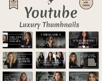 Luxury Youtube Thumbnails - 10 Black Aesthetic Templates, Editable Canva Thumbnails for YouTube Videos, Thumbnail Template, Digital Download