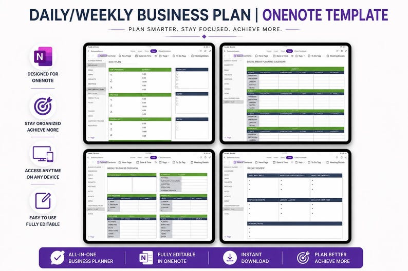 Goals Tracker Onenote Onenote Business Planner Template | Digital Planner, Project Management ...