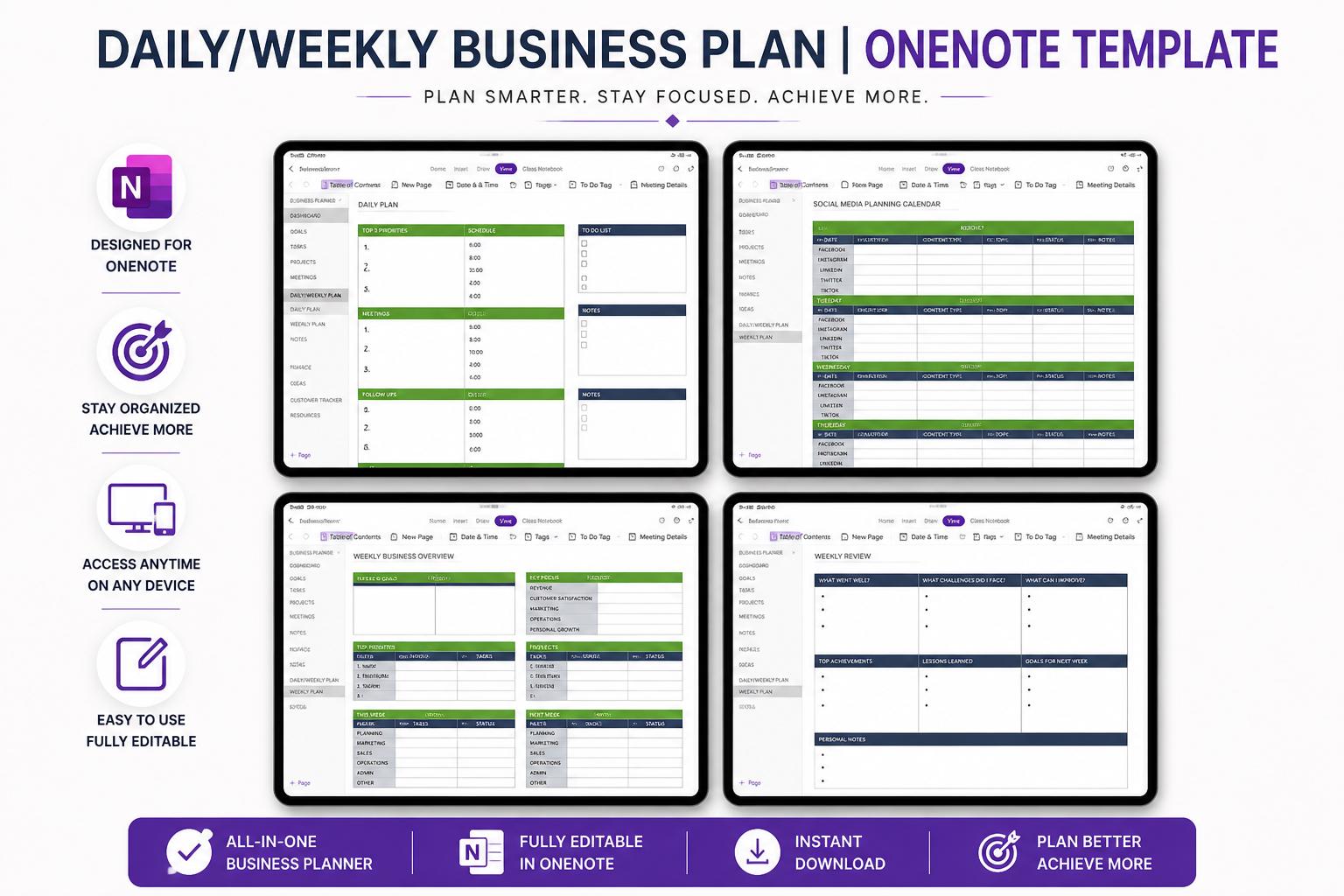 Onenote Templates Work Goals Onenote Business Planner Template | Digital Planner, Project Management ...