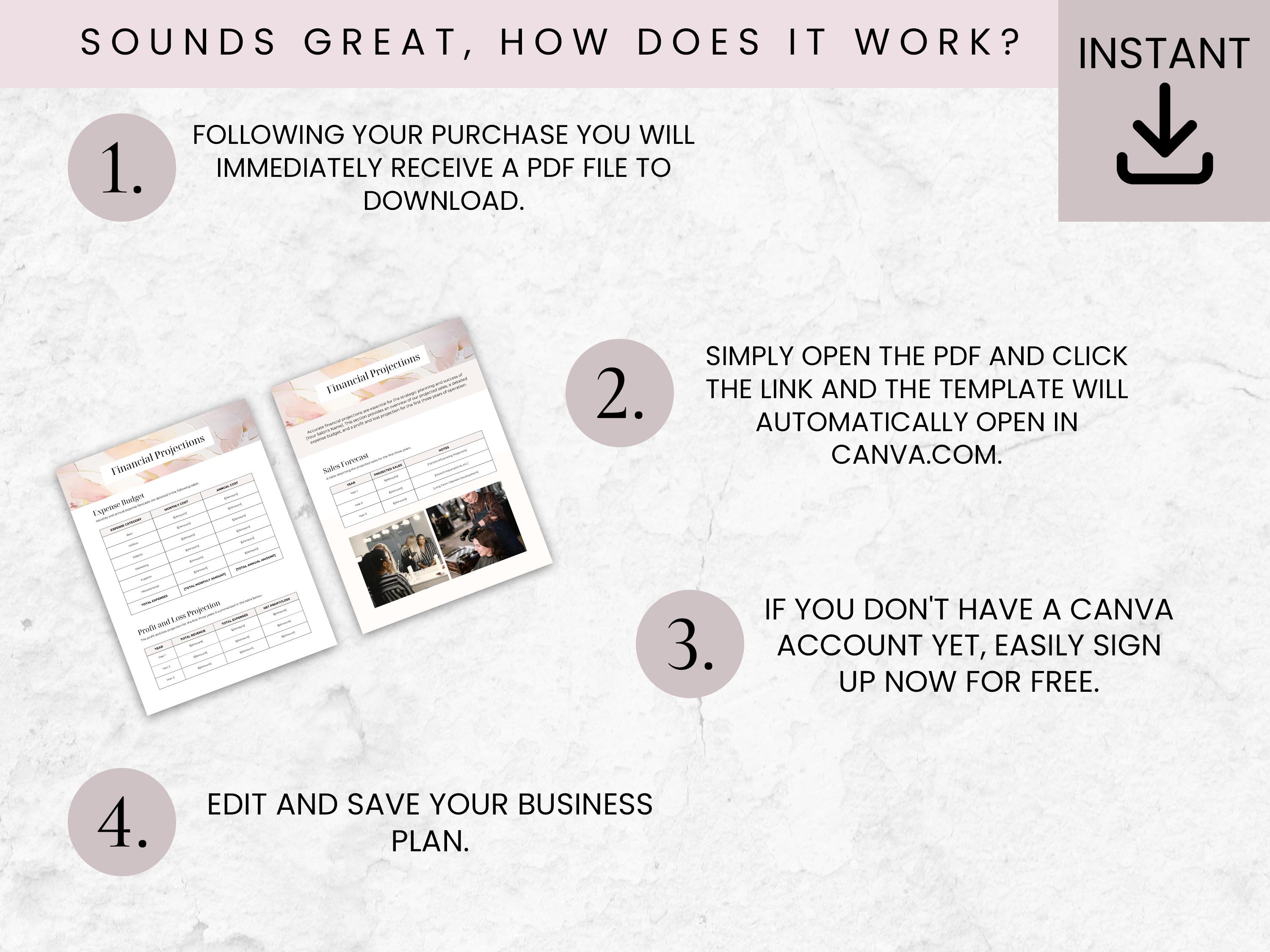 Beauty Salon Business Plan Template Canva Editable | Nail Lash Tech ...